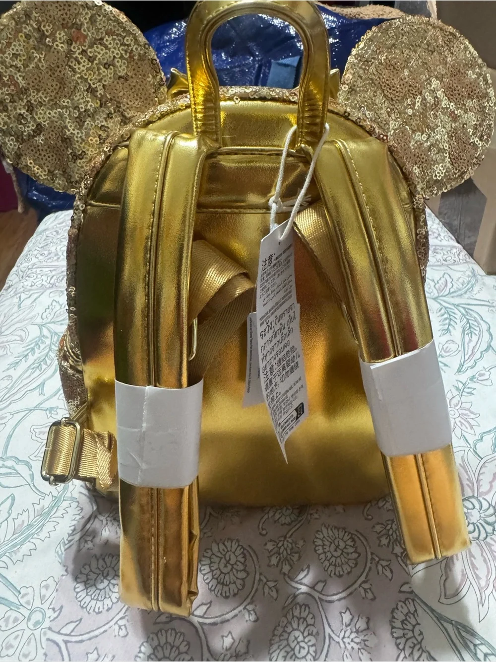 Disney Gold Sequin Minnie Ear Mini Backpack with Metallic Bow